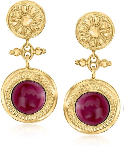 Ross-Simons Italian Garnet Floral Drop Earrings in 18kt Gold Over Sterling in Saudi Arabia