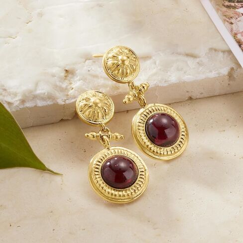 Ross-Simons Italian Garnet Floral Drop Earrings in 18kt Gold Over Sterling in Saudi Arabia