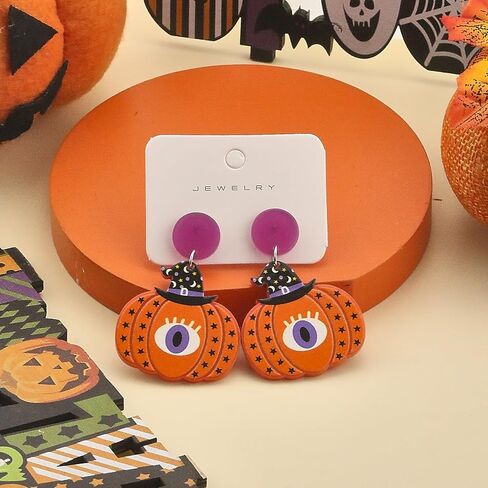 Halloween Cute Pumpkin Earrings for Women Acrylic Fun Spooky Pumpkin Spider Halloween Earrings Halloween Party Earrings Prom Jewelry Gifts in Saudi Arabia