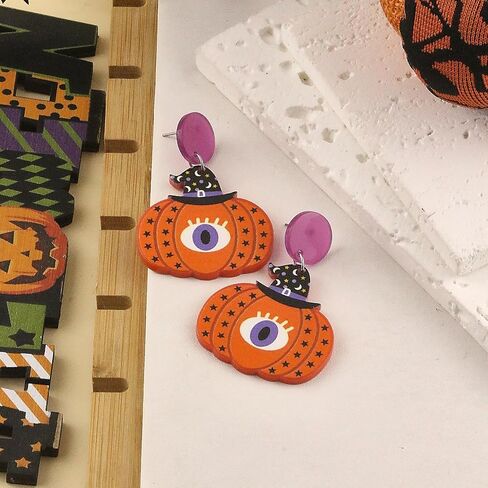 Halloween Cute Pumpkin Earrings for Women Acrylic Fun Spooky Pumpkin Spider Halloween Earrings Halloween Party Earrings Prom Jewelry Gifts in Saudi Arabia