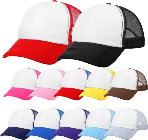 12 Pack Sublimation Blanks Trucker Hats Bulk, Mesh DIY Custom Hats Wholesale, Colorful Baseball Hat for Women and Men, Sports Outdoor Snapback Dad Hat in Saudi Arabia