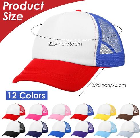 12 Pack Sublimation Blanks Trucker Hats Bulk, Mesh DIY Custom Hats Wholesale, Colorful Baseball Hat for Women and Men, Sports Outdoor Snapback Dad Hat in Saudi Arabia
