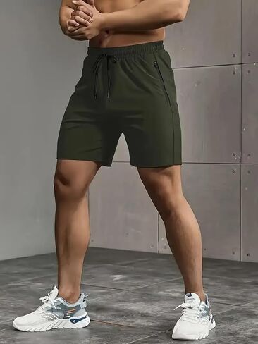 Men's Running Athletic Shorts, Quick-Dry Hiking Shorts Elastic Waist with 2 Zipper Pockets, Outdoor Travel Casual in Saudi Arabia