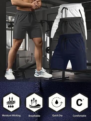 Men's Running Athletic Shorts, Quick-Dry Hiking Shorts Elastic Waist with 2 Zipper Pockets, Outdoor Travel Casual in Saudi Arabia