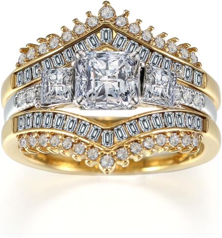 2CT CZ Wedding Ring Set for Women & Men Yellow Gold Plated Bridal Couple Rings Tungsten Ring Elegant Wedding Band in Kuwait