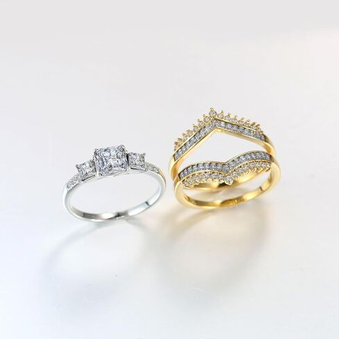 2CT CZ Wedding Ring Set for Women & Men Yellow Gold Plated Bridal Couple Rings Tungsten Ring Elegant Wedding Band in Kuwait