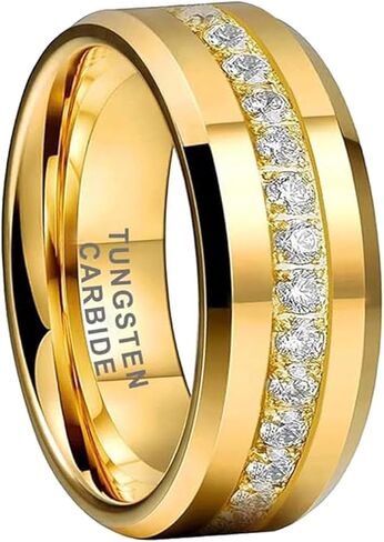 2CT CZ Wedding Ring Set for Women & Men Yellow Gold Plated Bridal Couple Rings Tungsten Ring Elegant Wedding Band in Kuwait