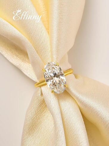 خاتم خطوبة بيضاوي الشكل ممدود 6.5 قيراط للنساء، خاتم وعد سوليتير من الفضة الإسترليني عيار 925 لحفلات الزفاف والسفر واليومي in Kuwait