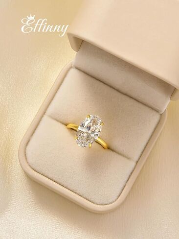 خاتم خطوبة بيضاوي الشكل ممدود 6.5 قيراط للنساء، خاتم وعد سوليتير من الفضة الإسترليني عيار 925 لحفلات الزفاف والسفر واليومي in Kuwait