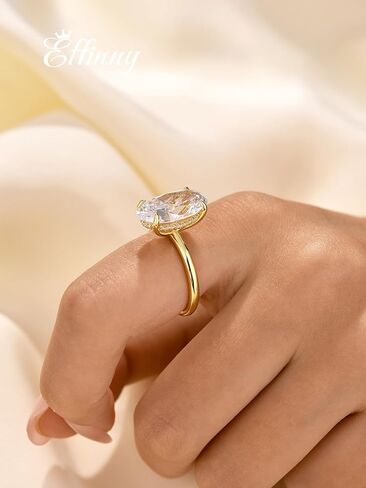 خاتم خطوبة بيضاوي الشكل ممدود 6.5 قيراط للنساء، خاتم وعد سوليتير من الفضة الإسترليني عيار 925 لحفلات الزفاف والسفر واليومي in Kuwait