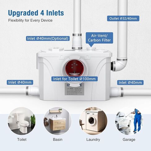 مضخة صرف صحي عالية الكفاءة بقدرة 250 وات/مضخة حوض، مضخة سفلية لمرحاض Upflush للطابق السفلي، مضخة مستنقع Upflush للطابق السفلي، المطبخ، المغسلة، الدش، حوض الاستحمام، الغسيل، وأنظمة الصرف الصحي RV in Kuwait