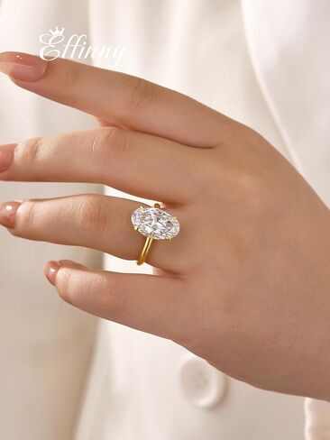 خاتم خطوبة بيضاوي الشكل ممدود 6.5 قيراط للنساء، خاتم وعد سوليتير من الفضة الإسترليني عيار 925 لحفلات الزفاف والسفر واليومي in Kuwait