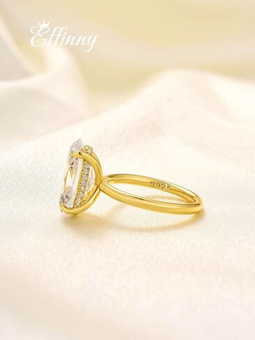 خاتم خطوبة بيضاوي الشكل ممدود 6.5 قيراط للنساء، خاتم وعد سوليتير من الفضة الإسترليني عيار 925 لحفلات الزفاف والسفر واليومي in Kuwait