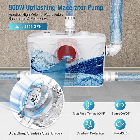 مضخة صرف صحي عالية الكفاءة بقدرة 250 وات/مضخة حوض، مضخة سفلية لمرحاض Upflush للطابق السفلي، مضخة مستنقع Upflush للطابق السفلي، المطبخ، المغسلة، الدش، حوض الاستحمام، الغسيل، وأنظمة الصرف الصحي RV in Kuwait