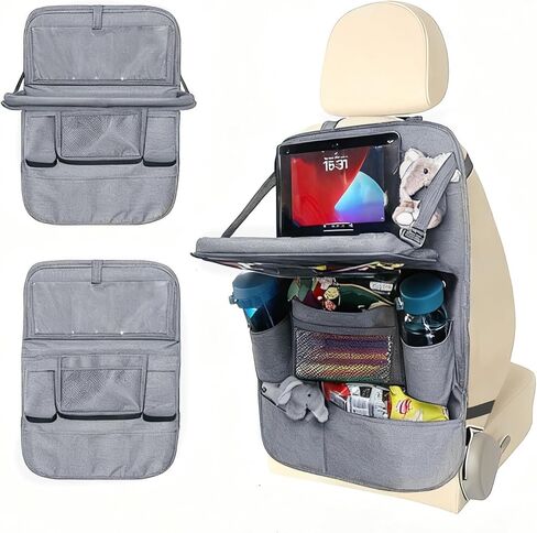 Backseat Car Organizer with Tray, 9 Storage Pockets Back Seat Protector with Foldable Tablet Holder, Waterproof Back of Seat Kick Mats for Kids Adult, Road Trip Essentials Travel 2 Pack, Black in Kuwait