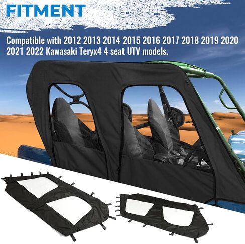 HECASA باب علوي ناعم متوافق مع موديلات 2012-2022 Kawasaki Teryx4 4 مقاعد UTV، حاوية كابينة ناعمة، أبواب علوية، نوافذ جانبية، أسود شفاف in Saudi Arabia