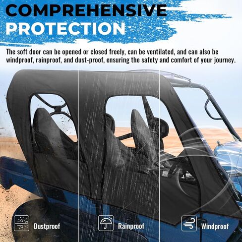 HECASA باب علوي ناعم متوافق مع موديلات 2012-2022 Kawasaki Teryx4 4 مقاعد UTV، حاوية كابينة ناعمة، أبواب علوية، نوافذ جانبية، أسود شفاف in Saudi Arabia