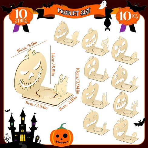10 قطعة حوامل شموع خشبية للهالوين حامل شموع Tealight الدعائم على شكل اليقطين حامل خشبي لعناصر ديكور حفلات الهالوين in Kuwait
