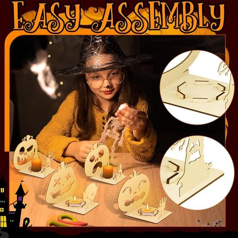 10 قطعة حوامل شموع خشبية للهالوين حامل شموع Tealight الدعائم على شكل اليقطين حامل خشبي لعناصر ديكور حفلات الهالوين in Kuwait