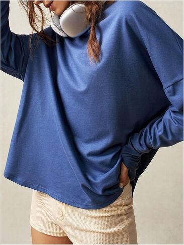 SweatyRocks Women's Open Back Oversized Sweatshirt Crew Neck Long Sleeve Asymmetrical Tops with Thumb Hole in Saudi Arabia