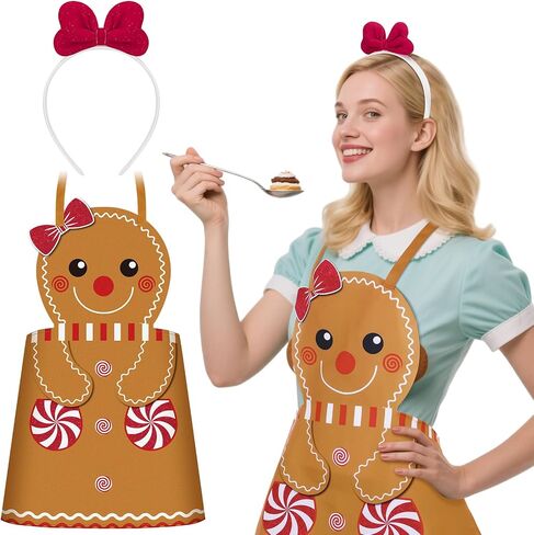 Mepase 2 Pcs Halloween Gingerbread Costumes Women's Gingerbread Apron with Hairband Cookie Costume Accessories for Adult Christmas Xmas Halloween Party Supplies in Saudi Arabia