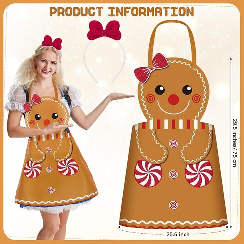 Mepase 2 Pcs Halloween Gingerbread Costumes Women's Gingerbread Apron with Hairband Cookie Costume Accessories for Adult Christmas Xmas Halloween Party Supplies in Saudi Arabia