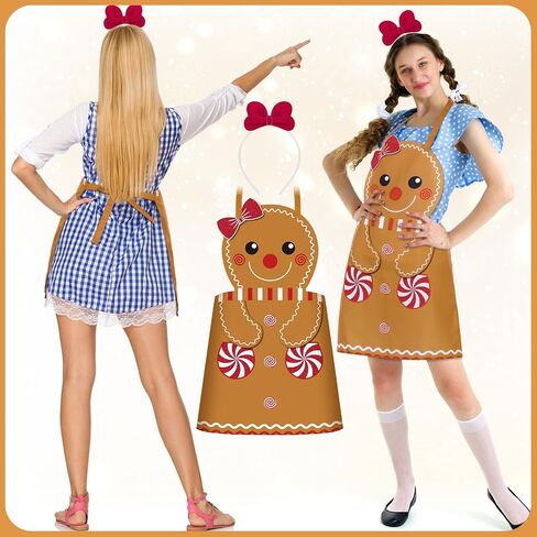 Mepase 2 Pcs Halloween Gingerbread Costumes Women's Gingerbread Apron with Hairband Cookie Costume Accessories for Adult Christmas Xmas Halloween Party Supplies in Saudi Arabia