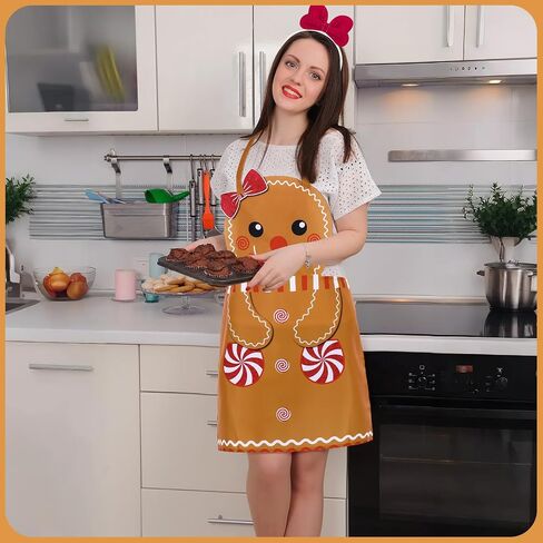 Mepase 2 Pcs Halloween Gingerbread Costumes Women's Gingerbread Apron with Hairband Cookie Costume Accessories for Adult Christmas Xmas Halloween Party Supplies in Saudi Arabia