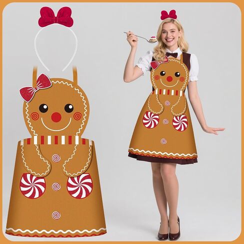 Mepase 2 Pcs Halloween Gingerbread Costumes Women's Gingerbread Apron with Hairband Cookie Costume Accessories for Adult Christmas Xmas Halloween Party Supplies in Saudi Arabia