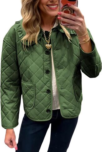 Women's Ruffle Collar Quilted Lightweight Puffer Jacket Long Sleeve Casual Cardigan Padded Coat for Autumn Winter in Saudi Arabia