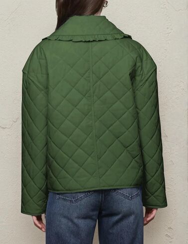 Women's Ruffle Collar Quilted Lightweight Puffer Jacket Long Sleeve Casual Cardigan Padded Coat for Autumn Winter in Saudi Arabia