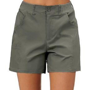 luvamia Shorts for Women Trendy Casual Summer High Waisted Chino Shorts Ribbed Elastic Waist Comfy Shorts with Pockets