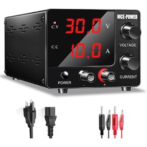 NICE-POWER DC Power Supply Variable 0~30V 0~10A, 3-Digits LED Display Current and Voltage Adjustable 150W Fixed with Encoder DC Bench Power Supply 15V 10A/30V 5A,Electroplating DIY etc DC Power Supply