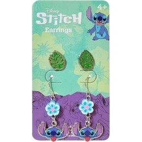 Stitch Hypoallergenic Earrings for Girls 1 Leave Stud Earrings & 1 Stitch Fishhook Drop Earring Sets with Charms One Size Fits All Stitch Jewelry Girls Earrings, Disney Accessories for Girls Ages 4+