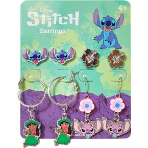 Stitch Gifts 4 Hypoallergenic Earrings for Girls 2 Stud Earrings 2 Fishhook Drop Fun Earring Sets with Charms - One Size Fits All Stitch And Angel Jewelry Stitch Gifts For girls Ages Kids Earrings 4+