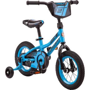 Schwinn Hopscotch & Toggle Kids Bike, Boys and Girls Bicycle, 12-16-Inch Wheels, Removable Training Wheels for 2-4 Year Olds, Saddle with Handle for Assistance, Easy Tool-Free Assembly