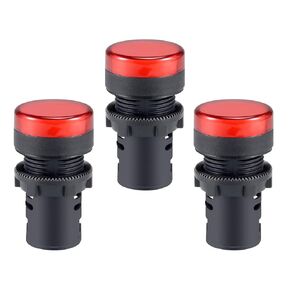 uxcell 3Pcs Red Indicator Light AC/DC 12V, 22mm Panel Mount, for Electrical Control Panel, HVAC, DIY Projects