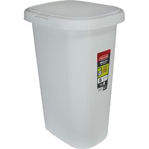 Rubbermaid Spring Top Kitchen Bathroom Trash Can with Lid, 13-Gallon, White, Plastic Garbage Bin/Wastebasket for Home/Kitchen/Bathroom/Garage