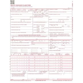 Health Insurance Claim Forms, New CMS-1500, HCFA (04/14 Medicare Approved 02/12 Version), 1-Part, 8.5" x 11" 24-lb Paper - 1 CASE OF 2500 SHEETS/FORMS