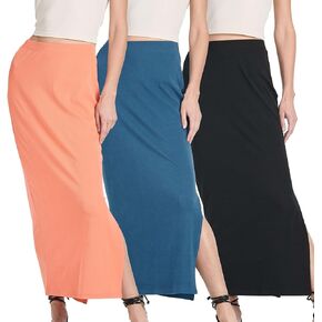 Real Essentials 3 Pack: Women's Ribbed High Waisted Maxi Skirt with Side Slit - Casual Long Pencil Skirt
