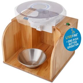 LiveFine Pill Dispenser Tipper, One-Touch Operation, Automatic Pill Dispensing, Stylish Wooden Base with Dishwasher Safe Medicine Cup, Compatible with LiveFine & Other Leading Models
