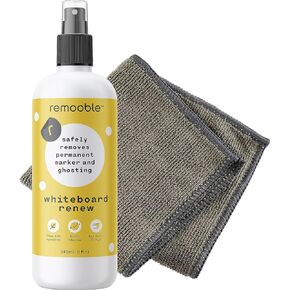 Dry Erase Whiteboard Cleaner Spray & Microfiber Cleaning Cloth - Safely Removes Tough Stains and Ghosting, 8 oz.
