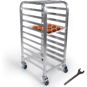 10-Tier Half Sheet Bun Pan Rack - Commercial Aluminum Bakery Rack for 18" x 13" Sheets/Pan, Bun Pan Speed Rack with Lockable Casters for Kitchen, Restaurant, & More 18" x 15.25" x 36"