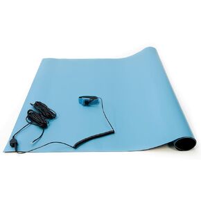 Bertech ESD High Temperature Mat Kit, 18 Inches Wide x 30 Inches Long x 0.08 Inches Thick, Gray, Includes a Wrist Strap and Grounding Cord, RoHS and REACH Compliant (Assembled in USA)