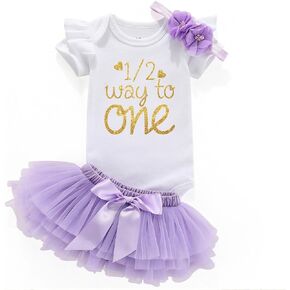 Half Way To One Half Birthday 6 Month Birthday Baby Girl Outfit Half Year Tutu Clothes