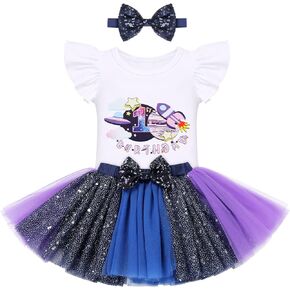 IBTOM CASTLE Baby Girls 1st Birthday Dress Rainbow Short Sleeve Romper Tutu Skirt Headband Kid Cake Smash Photo Shoot Clothes
