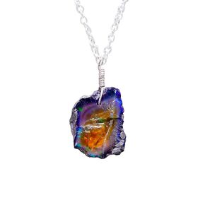 Real Black Opal Rough Crystals Pendant Necklace Gemstone Natural Raw Crystals Fire Play Healing Crystals, Birthday Gift for her, 925 Sterling Silver Jewelry 18 inch, A+ Grade
