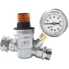 PANGOLIN Water Pressure Regulator Valve with 160 PSI Gauge and Inlet Stainless Screened Filter RV Regulator Valve, 3/4" NH Lead-Free Brass Adjustable Pressure Regulator for RV Camper