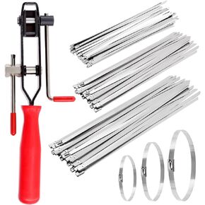 Swpeet 37Pcs 4" 8" 14" CV Joint Ear Clamp Banding Boot Clamp Tool with Stainless Steel Band Clamps Locking Metal Cable Zip Ties Kit, Perfect for Mounting CVT Joint Boots, ATV Axle Boot, Auto/ATV