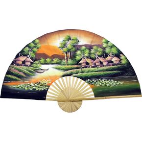 فن ديكور حائط مطلي يدويًا بمروحة حائط قابلة للطي من Golden Village (بعرض 60 بوصة)